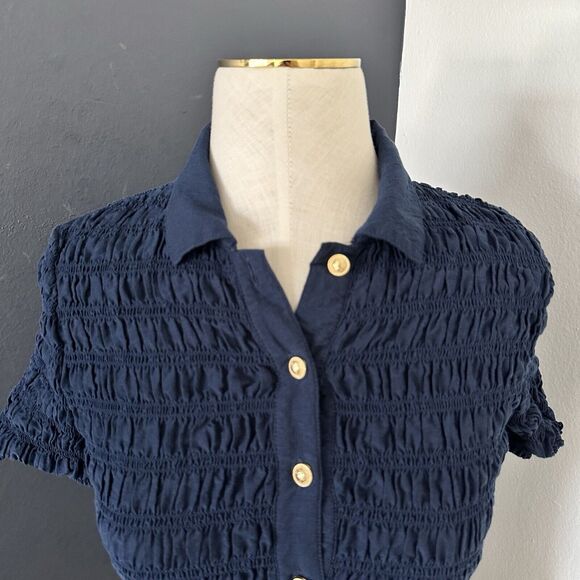 J.CREW Smocked Button-up Shirt Short Sleeve - Picture 4 of 8